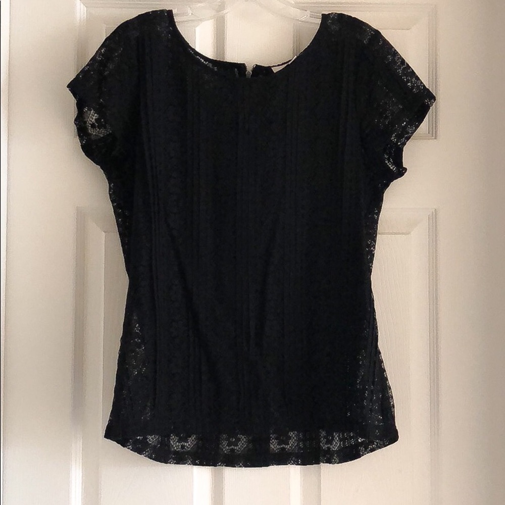 Sheer Pleated Lace Tee by LOFT